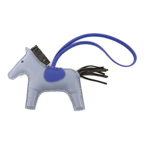 HERMES Milo皮革Rodeo MM掛飾Bleu Lin/Bleu Electrique/Noir