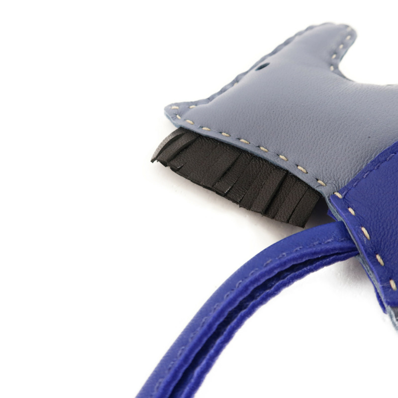 HERMES Milo皮革Rodeo MM掛飾Bleu Lin/Bleu Electrique/Noir-3