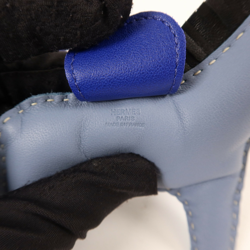 HERMES Milo皮革Rodeo MM掛飾Bleu Lin/Bleu Electrique/Noir-4