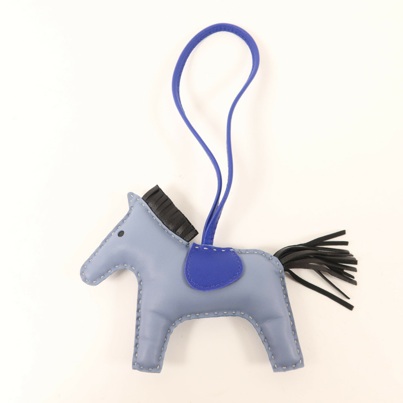 HERMES Milo皮革Rodeo MM掛飾Bleu Lin/Bleu Electrique/Noir-5