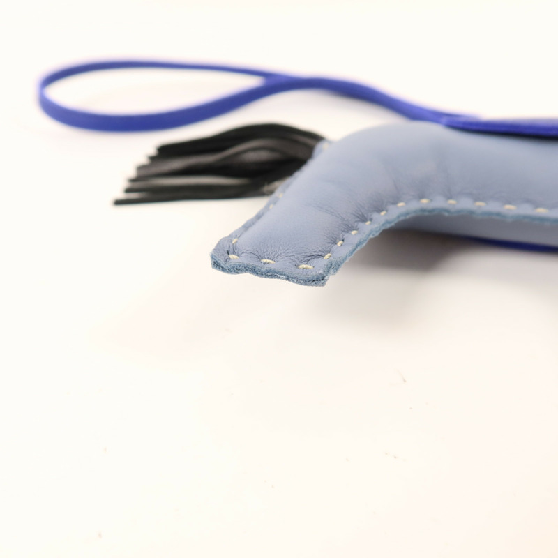 HERMES Milo皮革Rodeo MM掛飾Bleu Lin/Bleu Electrique/Noir-7