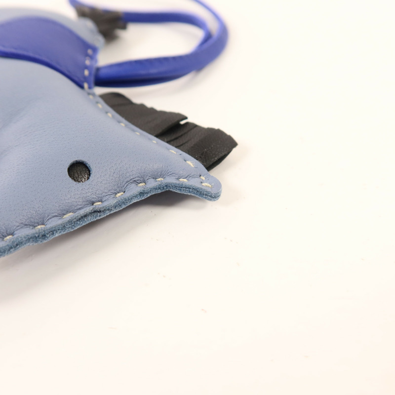 HERMES Milo皮革Rodeo MM掛飾Bleu Lin/Bleu Electrique/Noir-8