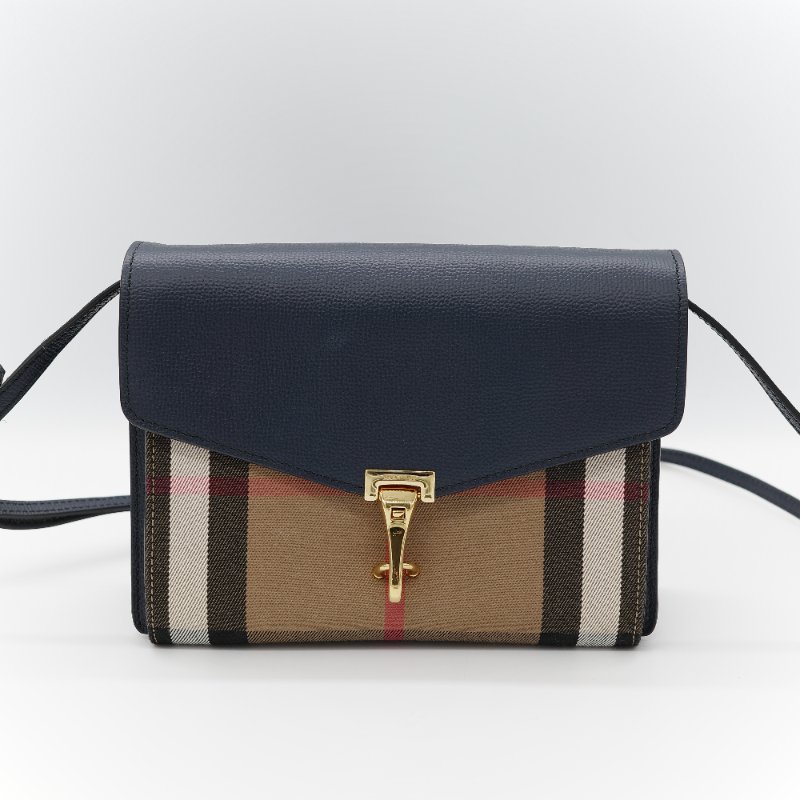 (🈶️購買憑證)Burberry 博柏利 英倫格紋 藍色牛皮 斜挎包 郵差包-1