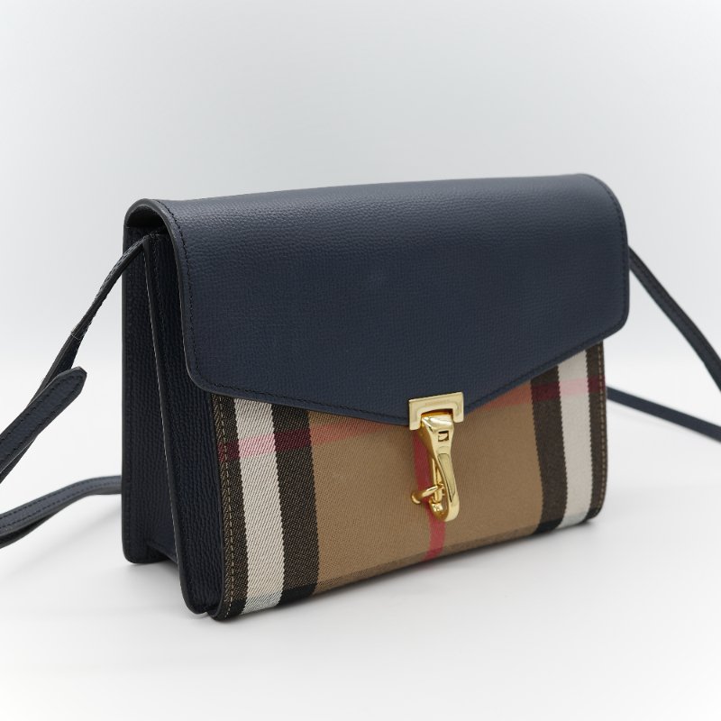 (🈶️購買憑證)Burberry 博柏利 英倫格紋 藍色牛皮 斜挎包 郵差包-2