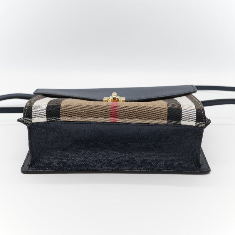 (🈶️購買憑證)Burberry 博柏利 英倫格紋 藍色牛皮 斜挎包 郵差包-7