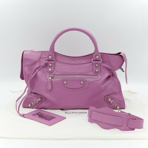 Balenciaga 巴黎世家 Classic Bag 經典機車包 粉紫色 皮革 銀扣 手提包 斜挎包