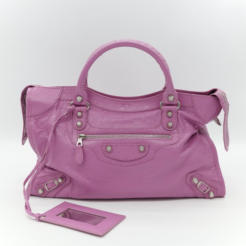 Balenciaga 巴黎世家 Classic Bag 經典機車包 粉紫色 皮革 銀扣 手提包 斜挎包-1