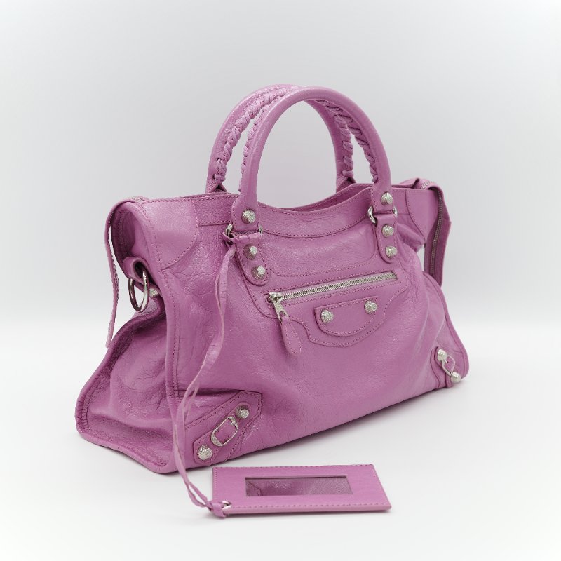 Balenciaga 巴黎世家 Classic Bag 經典機車包 粉紫色 皮革 銀扣 手提包 斜挎包-2