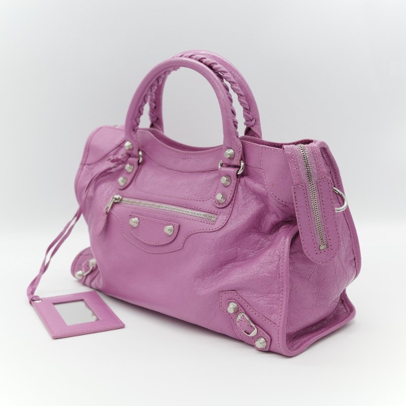 Balenciaga 巴黎世家 Classic Bag 經典機車包 粉紫色 皮革 銀扣 手提包 斜挎包-3