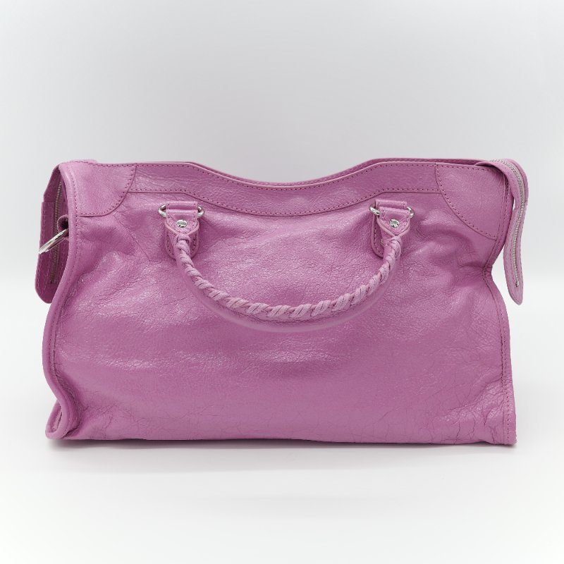 Balenciaga 巴黎世家 Classic Bag 經典機車包 粉紫色 皮革 銀扣 手提包 斜挎包-4