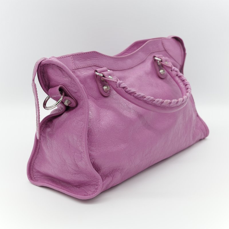 Balenciaga 巴黎世家 Classic Bag 經典機車包 粉紫色 皮革 銀扣 手提包 斜挎包-5