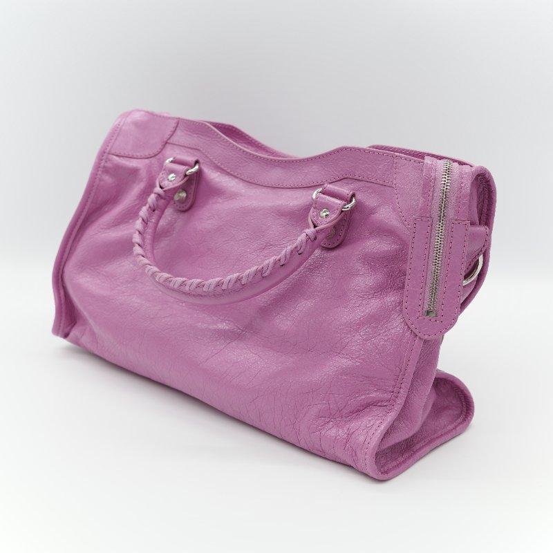 Balenciaga 巴黎世家 Classic Bag 經典機車包 粉紫色 皮革 銀扣 手提包 斜挎包-6