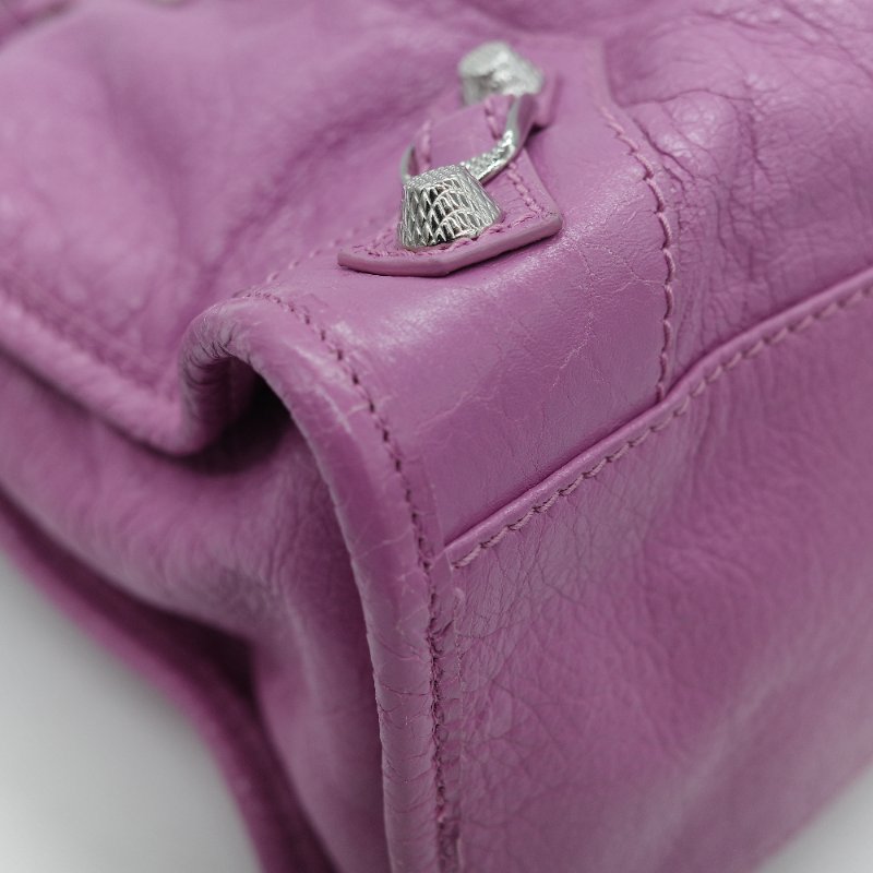 Balenciaga 巴黎世家 Classic Bag 經典機車包 粉紫色 皮革 銀扣 手提包 斜挎包-10