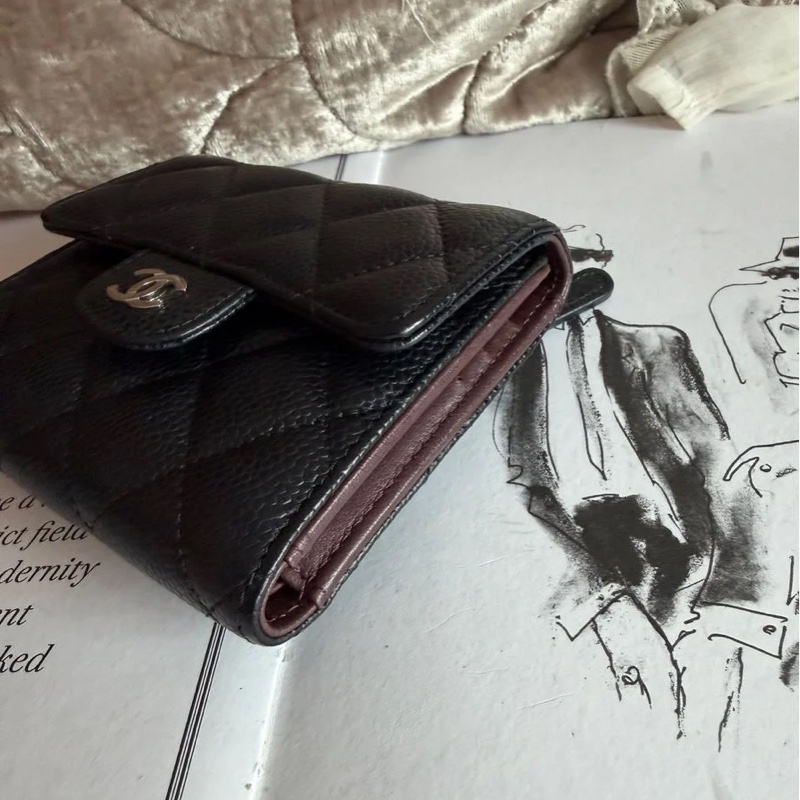 香奈兒黑荔枝經典雙c 三折短夾 經典款 男生 女生 chanel caviar black short wallet-4