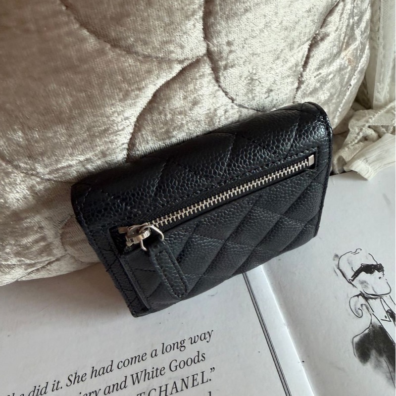 香奈兒黑荔枝經典雙c 三折短夾 經典款 男生 女生 chanel caviar black short wallet-13