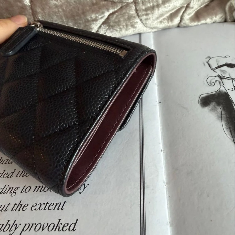 香奈兒黑荔枝經典雙c 三折短夾 經典款 男生 女生 chanel caviar black short wallet-14