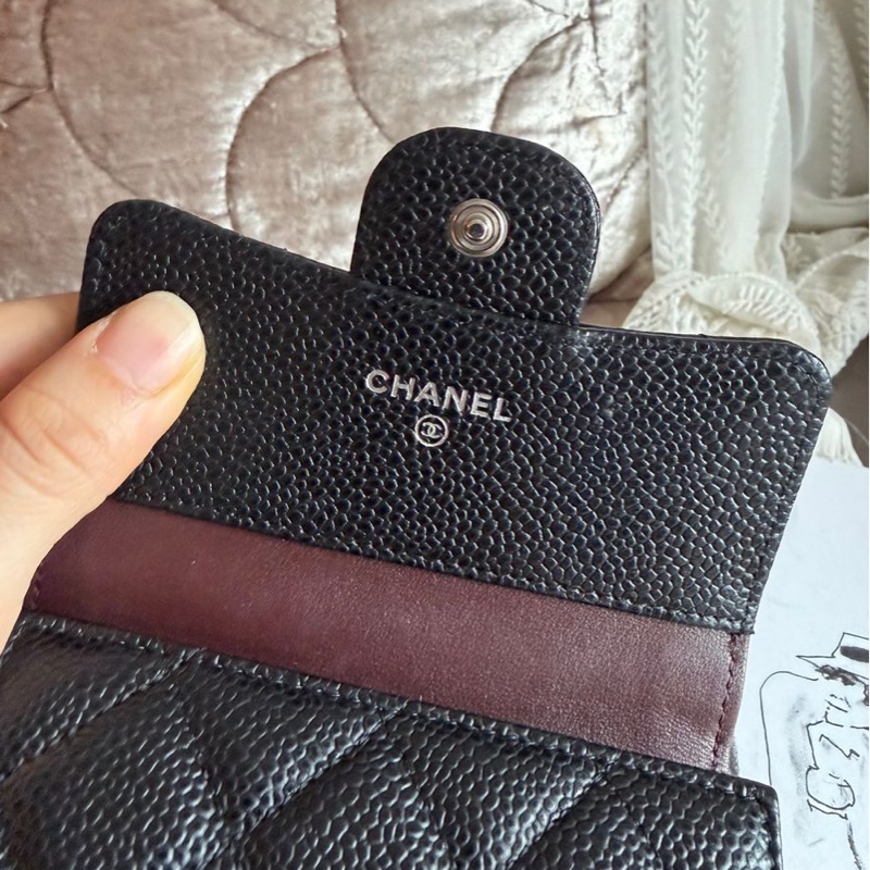 香奈兒黑荔枝經典雙c 三折短夾 經典款 男生 女生 chanel caviar black short wallet-16