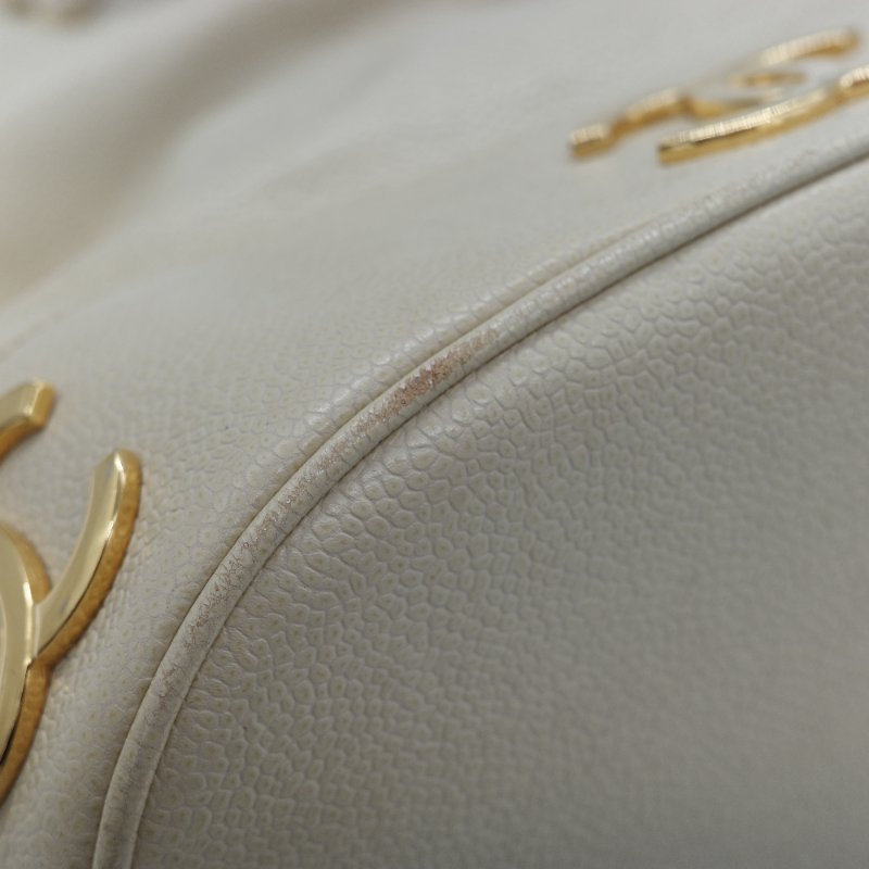 Chanel 香奈兒 CC Logo 粒面牛皮 雙金球 中古 奶白色 水桶包 斜挎包-9