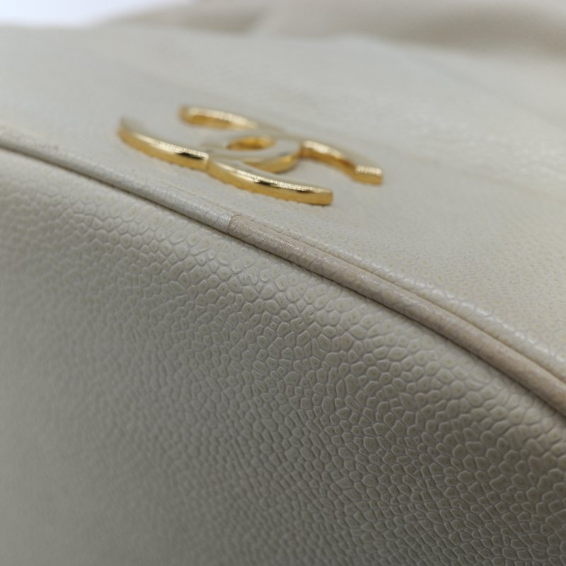Chanel 香奈兒 CC Logo 粒面牛皮 雙金球 中古 奶白色 水桶包 斜挎包-10