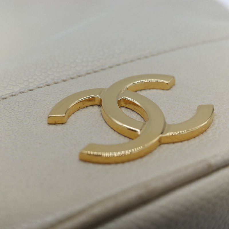 Chanel 香奈兒 CC Logo 粒面牛皮 雙金球 中古 奶白色 水桶包 斜挎包-14