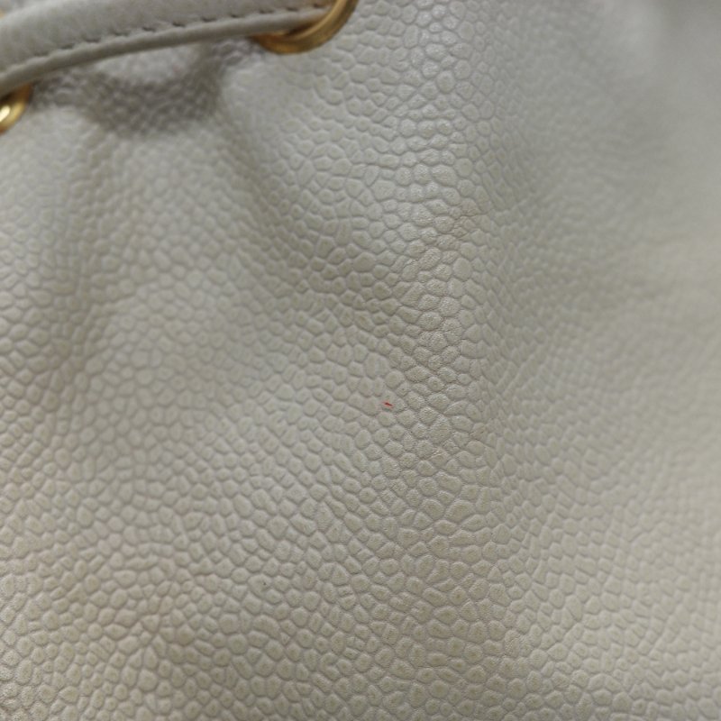Chanel 香奈兒 CC Logo 粒面牛皮 雙金球 中古 奶白色 水桶包 斜挎包-19