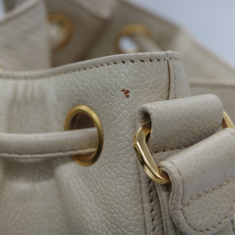 Chanel 香奈兒 CC Logo 粒面牛皮 雙金球 中古 奶白色 水桶包 斜挎包-20