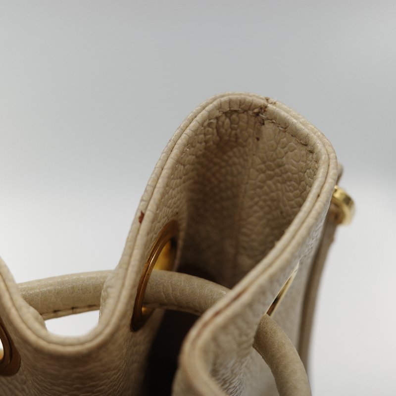 Chanel 香奈兒 CC Logo 粒面牛皮 雙金球 中古 奶白色 水桶包 斜挎包-22