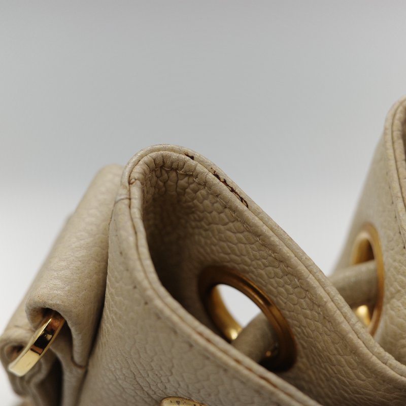 Chanel 香奈兒 CC Logo 粒面牛皮 雙金球 中古 奶白色 水桶包 斜挎包-23