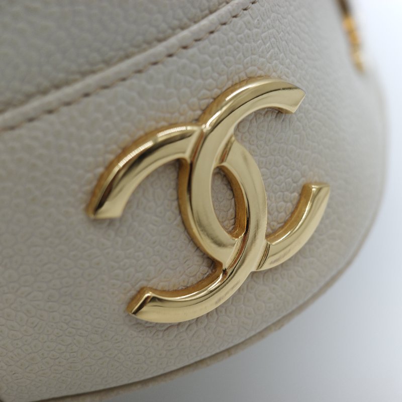 Chanel 香奈兒 CC Logo 粒面牛皮 雙金球 中古 奶白色 水桶包 斜挎包-26