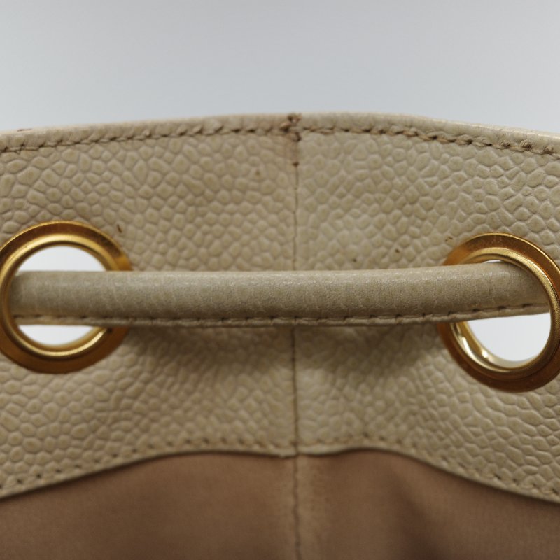 Chanel 香奈兒 CC Logo 粒面牛皮 雙金球 中古 奶白色 水桶包 斜挎包-37
