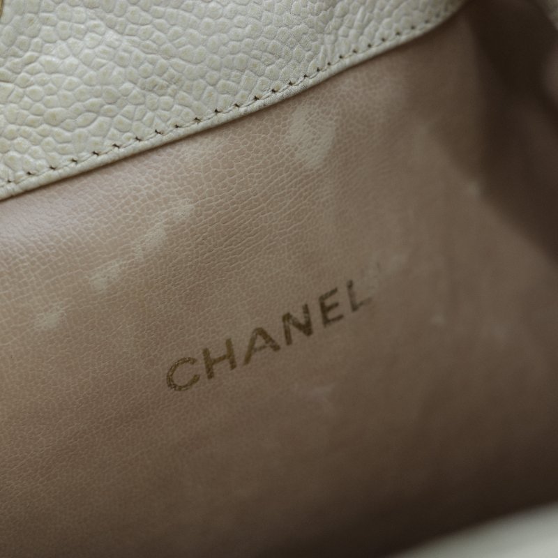 Chanel 香奈兒 CC Logo 粒面牛皮 雙金球 中古 奶白色 水桶包 斜挎包-39