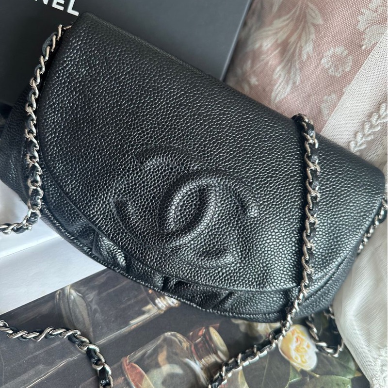 香奈兒 黑銀荔枝經典雙c經典款 迷你翻蓋鏈條包 斜挎包 包 黑色 男生 女生 chanel caviar black flap bag-11