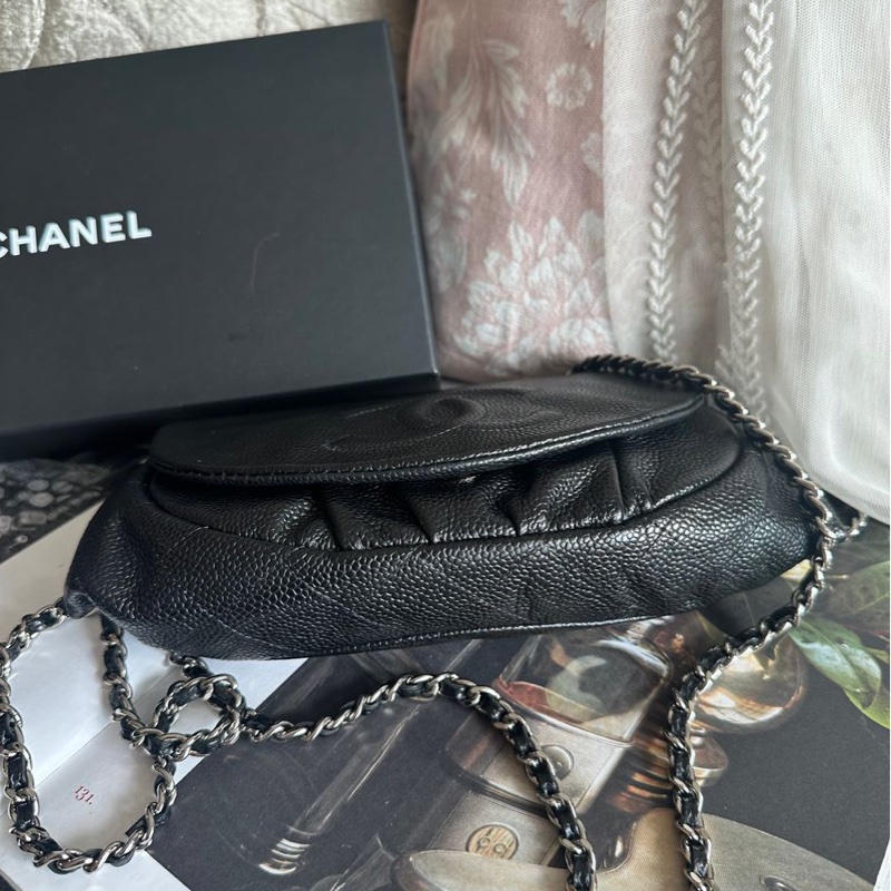 香奈兒 黑銀荔枝經典雙c經典款 迷你翻蓋鏈條包 斜挎包 包 黑色 男生 女生 chanel caviar black flap bag-12