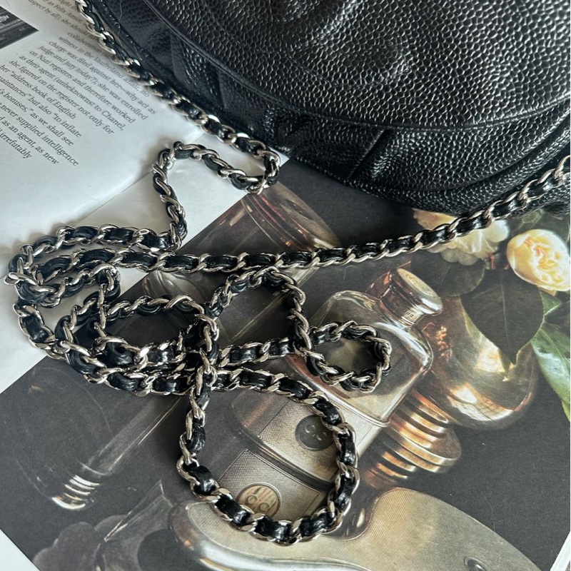 香奈兒 黑銀荔枝經典雙c經典款 迷你翻蓋鏈條包 斜挎包 包 黑色 男生 女生 chanel caviar black flap bag-21