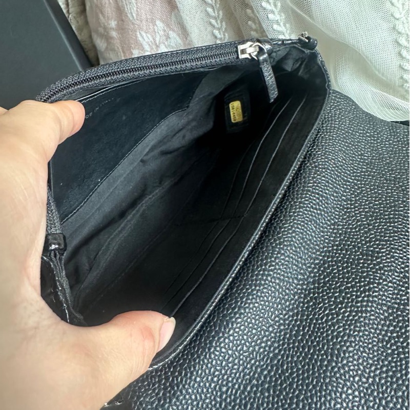 香奈兒 黑銀荔枝經典雙c經典款 迷你翻蓋鏈條包 斜挎包 包 黑色 男生 女生 chanel caviar black flap bag-24