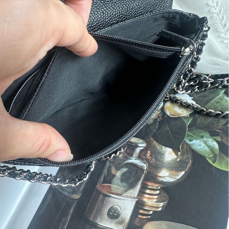 香奈兒 黑銀荔枝經典雙c經典款 迷你翻蓋鏈條包 斜挎包 包 黑色 男生 女生 chanel caviar black flap bag-25