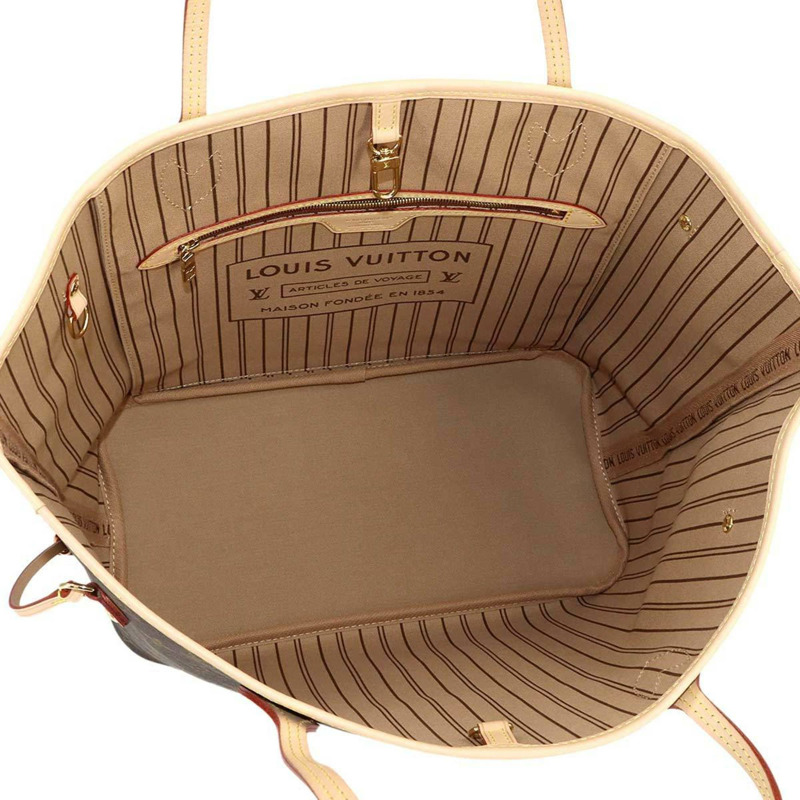 路易威登 Monogram Neverfull MM 手提包,棕色/玫瑰色/米色,M46975,帶 RFID 防盜功能-5