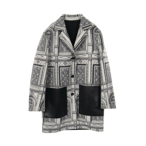 路易威登 (LOUIS VUITTON) × FORNASETTI 聯名款夾克 其他外套 RW212B HY2 FLMA85 羊毛皮革 灰色 黑色 二手 女款