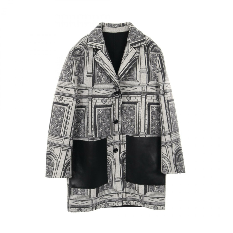 路易威登 (LOUIS VUITTON) × FORNASETTI 聯名款夾克 其他外套 RW212B HY2 FLMA85 羊毛皮革 灰色 黑色 二手 女款-0