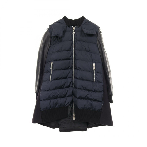 MONCLER BLOIS 羽絨外套 羊毛尼龍混紡 海軍藍 黑色 二手 女款 00碼