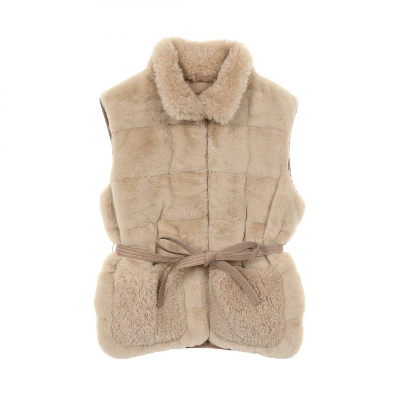 MONCLER JOUI 仿皮草泰迪絨背心 聚酯纖維 米色 二手 女款-0