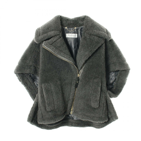 MAX MARA 泰迪熊斗篷外套，羊毛、絲綢、羊駝毛混紡，灰色，二手女款