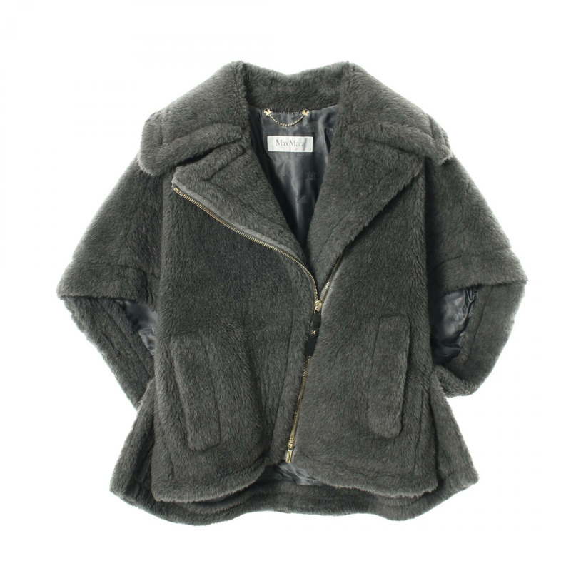 MAX MARA 泰迪熊斗篷外套，羊毛、絲綢、羊駝毛混紡，灰色，二手女款-0