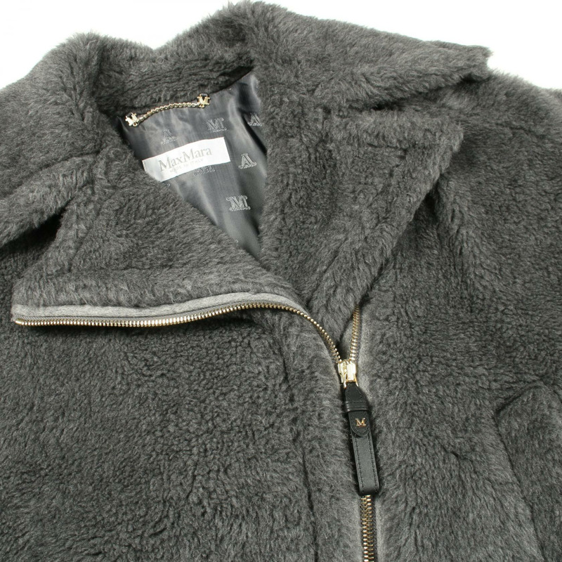 MAX MARA 泰迪熊斗篷外套，羊毛、絲綢、羊駝毛混紡，灰色，二手女款-5