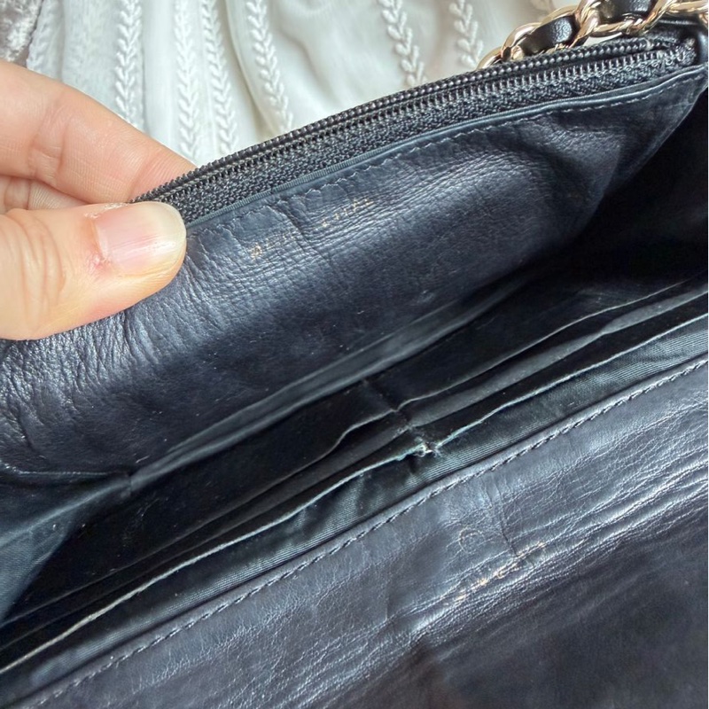 香奈兒 經典黑色 荔枝皮 長夾 錢包 chanel woc 黑金魚子醬皮革包 側背包 斜背包 二手古董包-15
