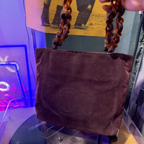 香奈兒 中古 非常罕有 麂皮 玳瑁 托特包 手提包 古董 絕版 紫色 vintage chanel tote bag purple