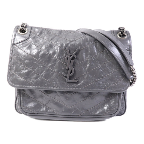 YVES SAINT LAURENT 牛皮皮革Niki銀扣鏈帶肩背袋