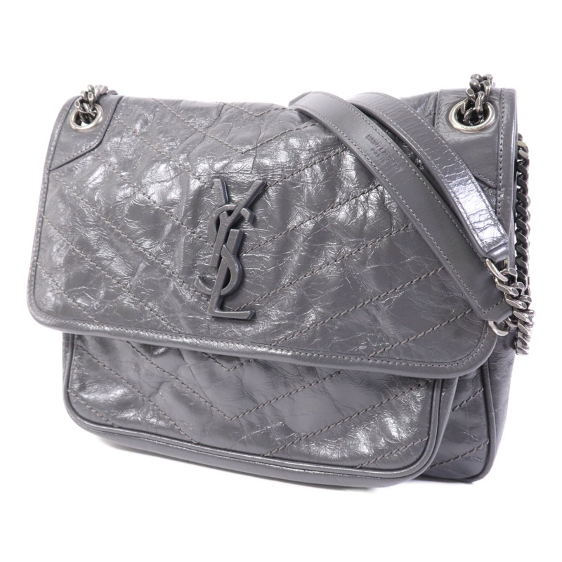YVES SAINT LAURENT 牛皮皮革Niki銀扣鏈帶肩背袋-2