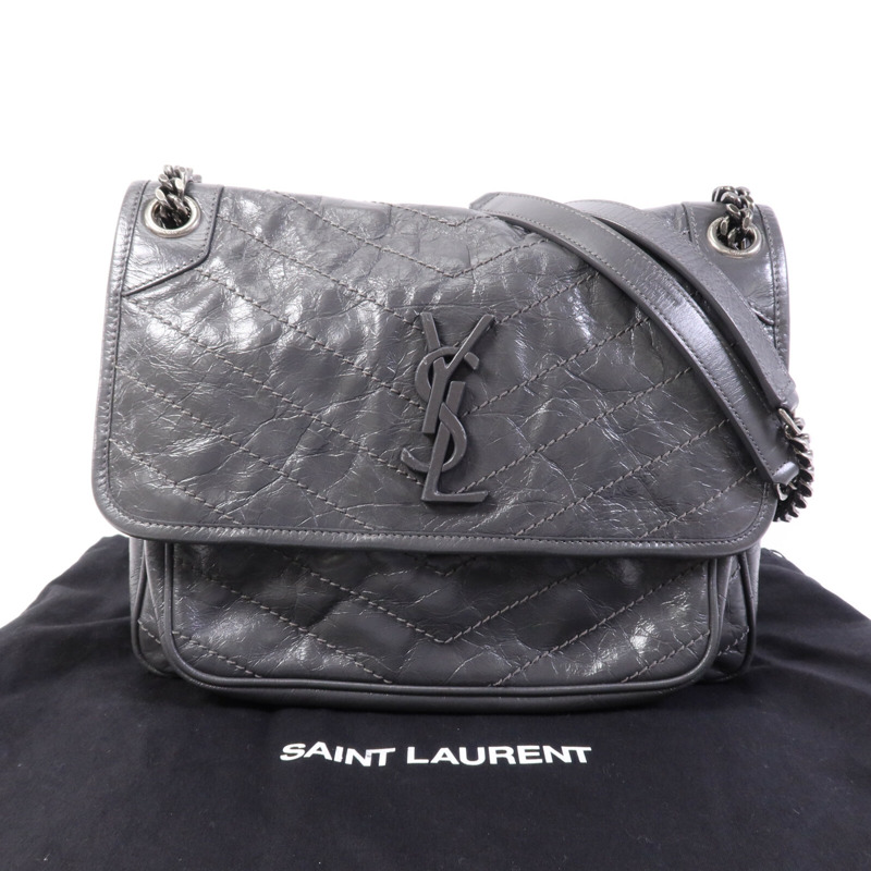 YVES SAINT LAURENT 牛皮皮革Niki銀扣鏈帶肩背袋-9