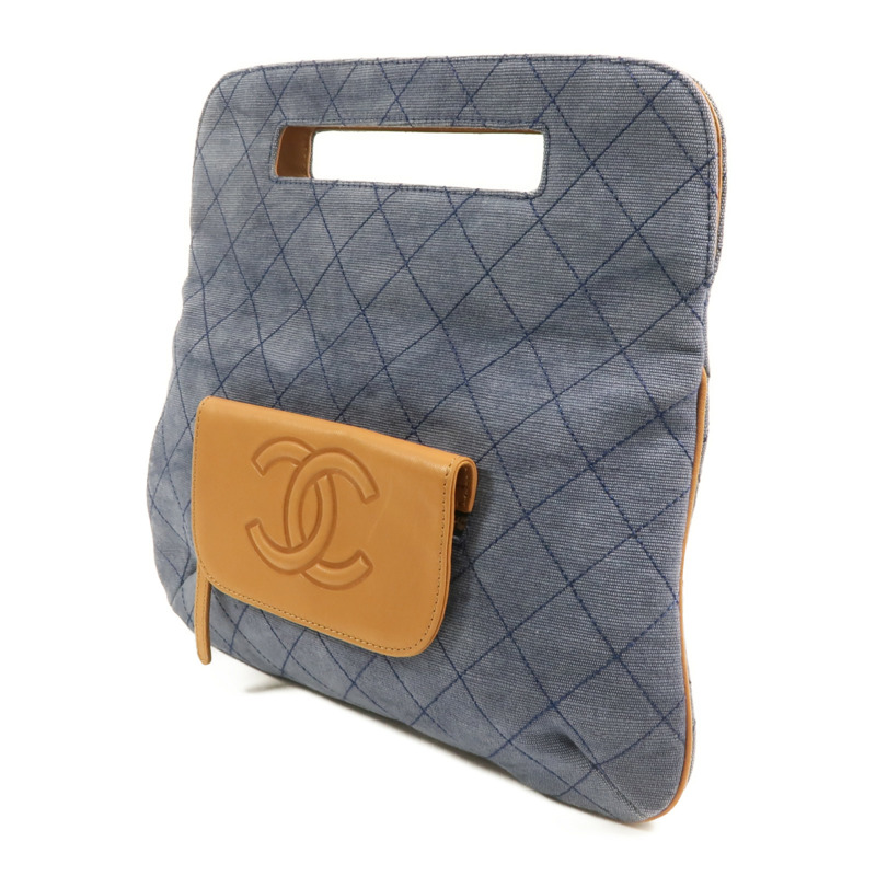 CHANEL 帆布Handbag銀扣肩背袋-2